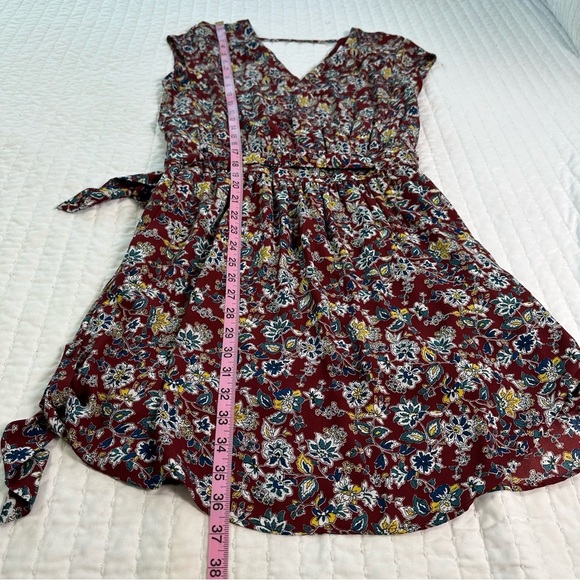 DR2 Floral Dress Doble V-Neck Tie Waist Cap Sleeve With Pockets and Side Zipper - Picture 4 of 16